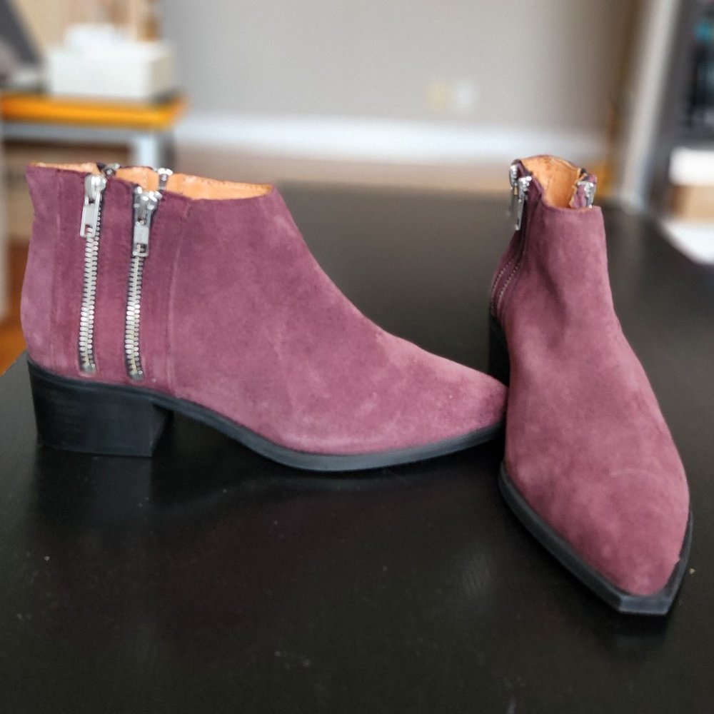 Burgundy Suede Leather Booties